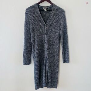 VINTAGE Y2k LONG GRAY MARLED KNIT WOOL BLEND CARDIGAN